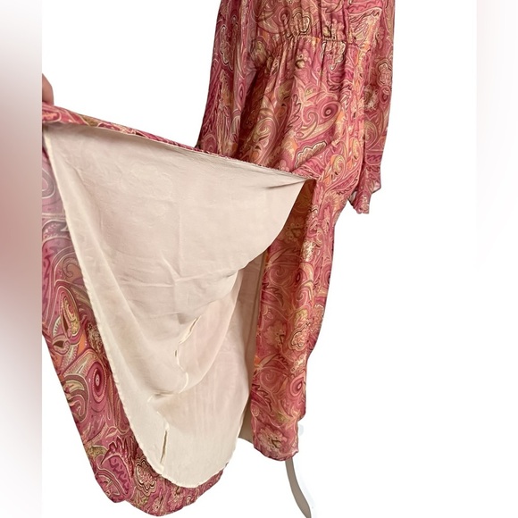 Alice + Olivia Pink Silk Chiffon Long Dress Sz S Paisley Print V-Neck Slit Gown - Picture 5 of 9